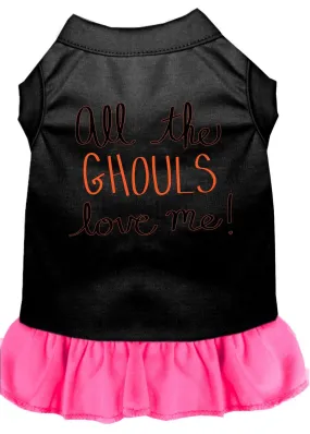 All The Ghouls Screen Print Dog Dress Black With Bright Pink Med (12)