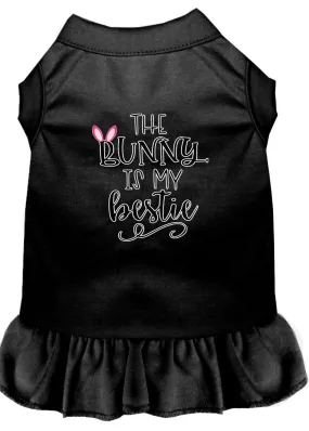Bunny Is My Bestie Screen Print Dog Dress Black Lg (14)