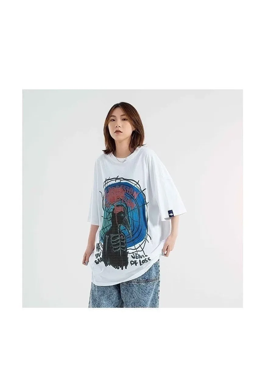 Crow print t-shirt slogan tee bone top in White