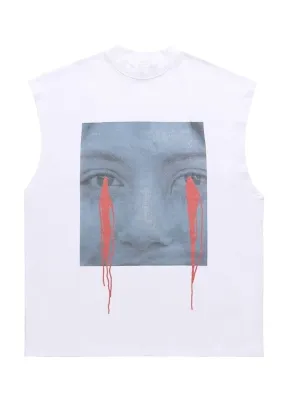 Crying girl sleeveless t-shirt retro tank top surfer vest
