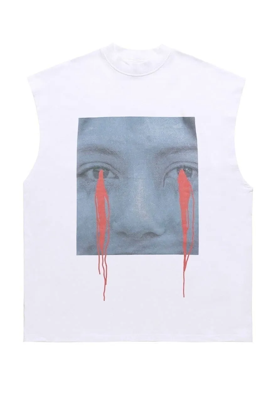 Crying girl sleeveless t-shirt retro tank top surfer vest