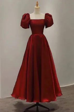 kamahe Burgundy A-line Satin Vintage Women Dresses Long Prom Dresses