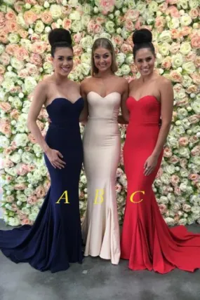 Mermaid Sweetheart Strapless Sweep Train Bridesmaid Dress