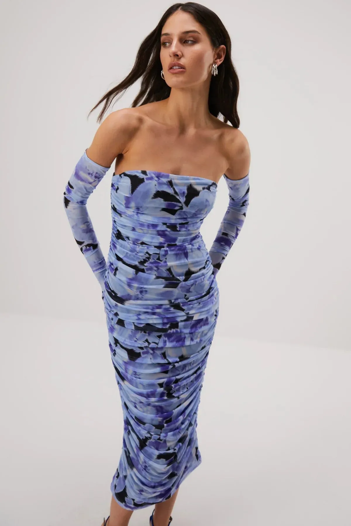 Misha Cosimo Mesh Dress With Gloves - Water Color Floral