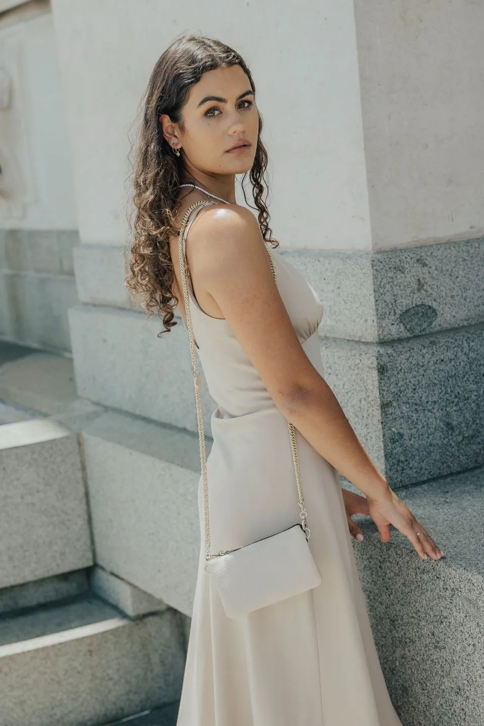 Otherworldly Latte Satin Bias Slip Dress
