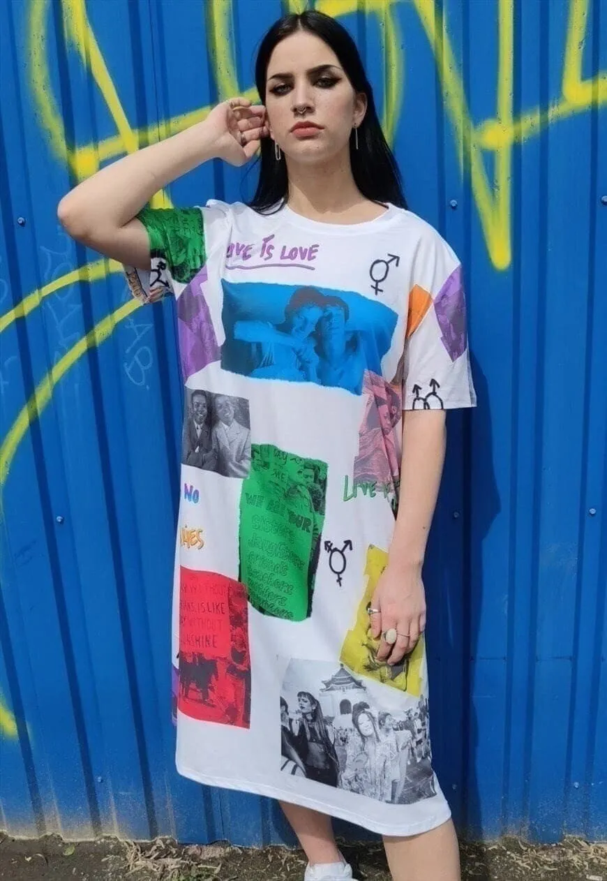 Pride skater dress LGBT love is love baggy Gay tee in white