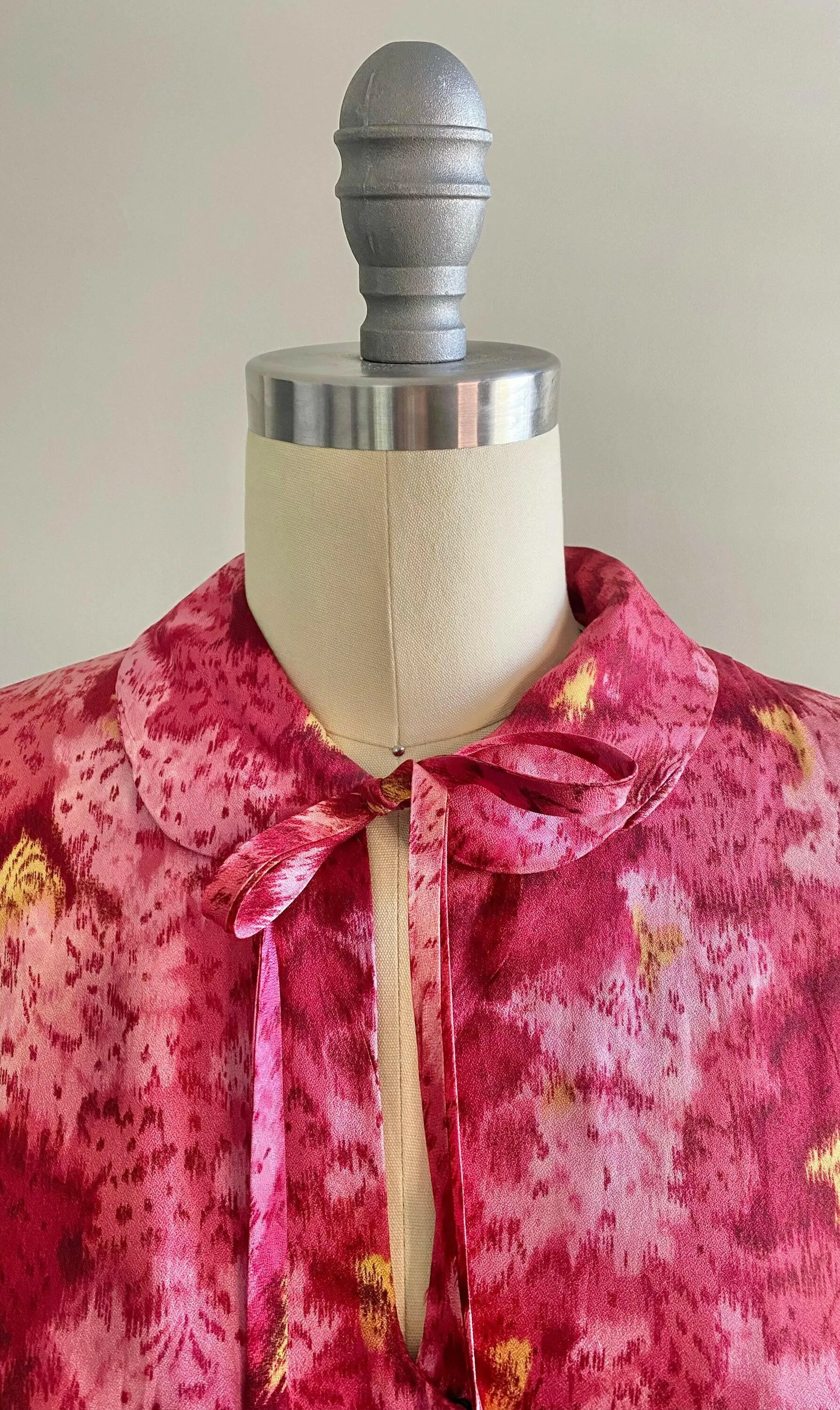 Vintage 1950s Watercolor Floral Dress / 50s Secretary dress Size XL