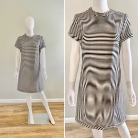 Vintage 1960s Black and White Striped Shift Dress / 60s retro Scooter Dress / Barbie core dress / Size S