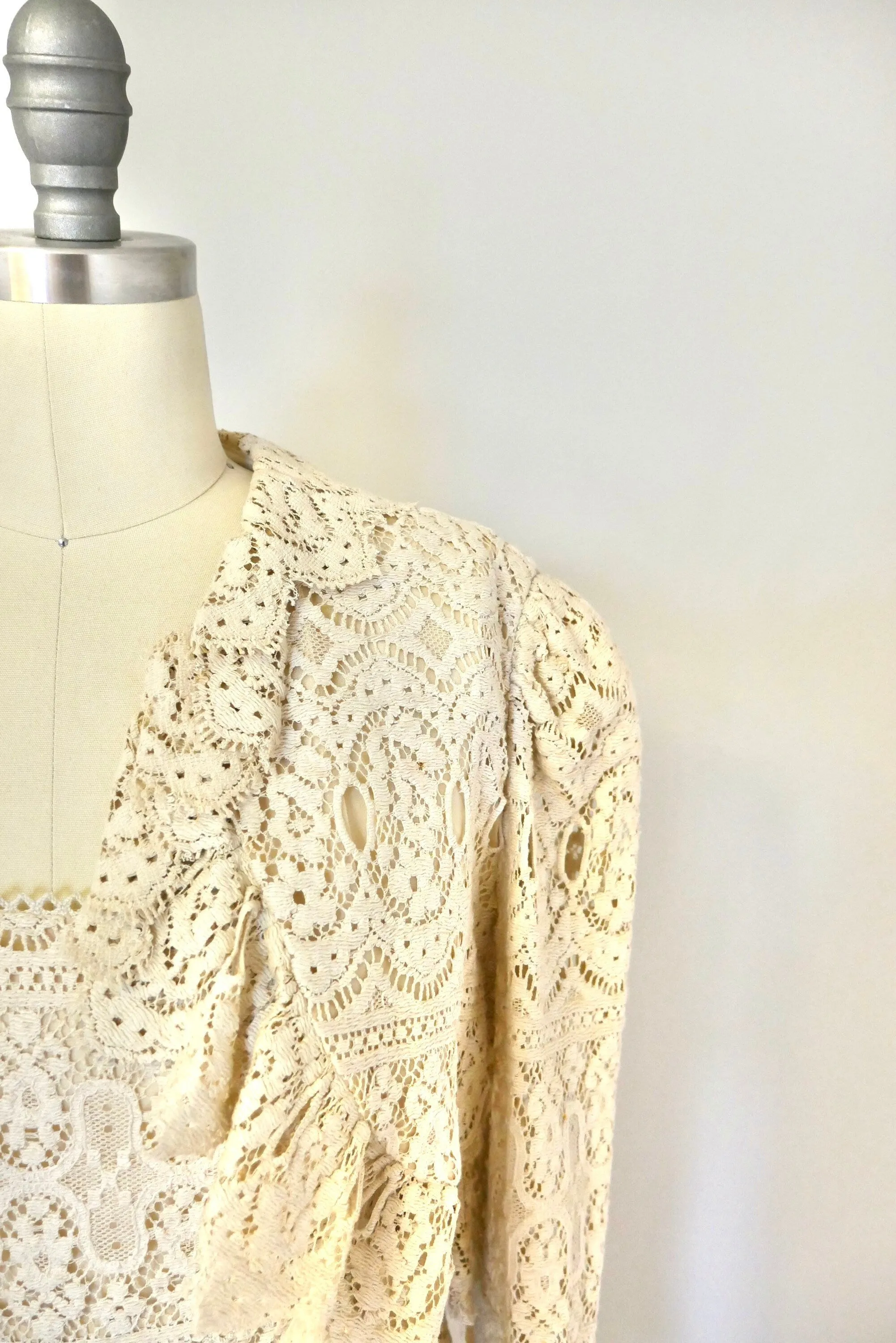 Vintage 1970s Lace Dress and Bolero Set / Boho Gunne Sax Style Victorian revival Size S