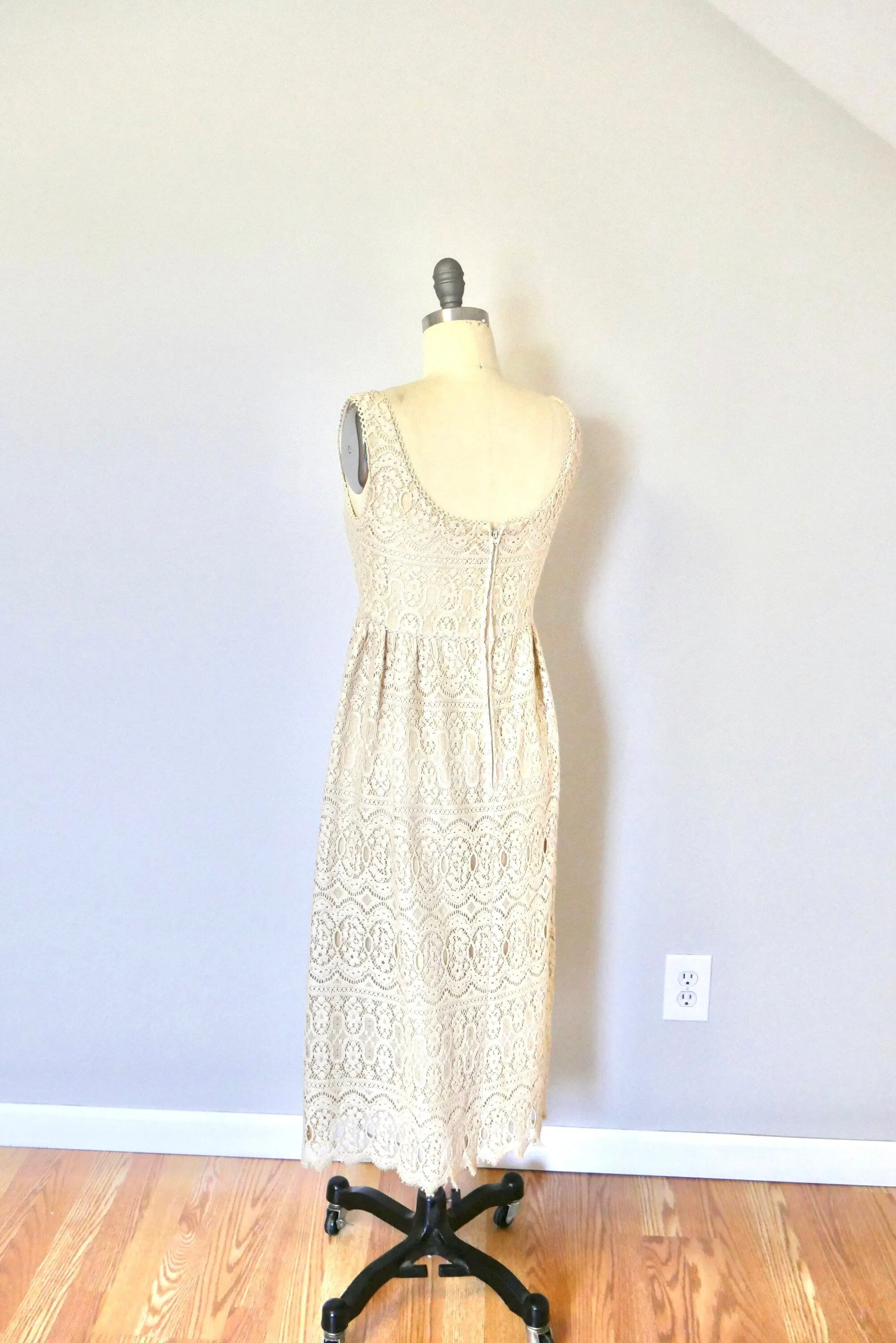 Vintage 1970s Lace Dress and Bolero Set / Boho Gunne Sax Style Victorian revival Size S